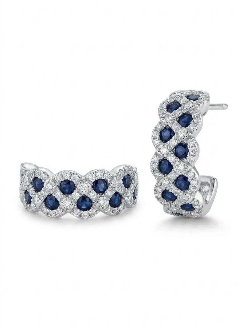 Solid 14k White Gold With Genuine Natural Diamonds And Natural Sapphire Earrings